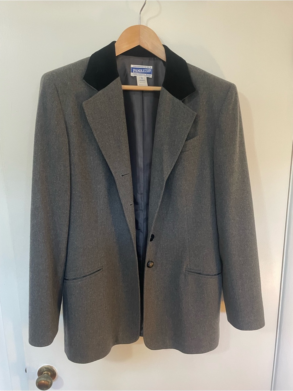 Pendleton Gray Wool Blazer with Black Velvet Collar